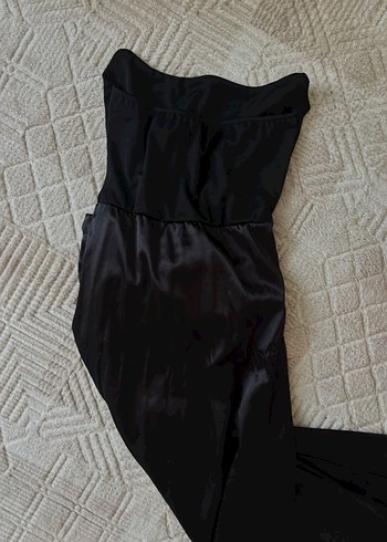 Siyah Drapeli Straplez Uzun Abiye Elbise - Görsel 5