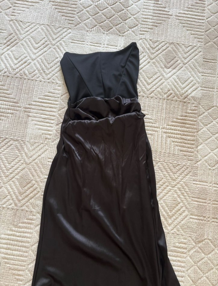 Siyah Drapeli Straplez Uzun Abiye Elbise - Görsel 3