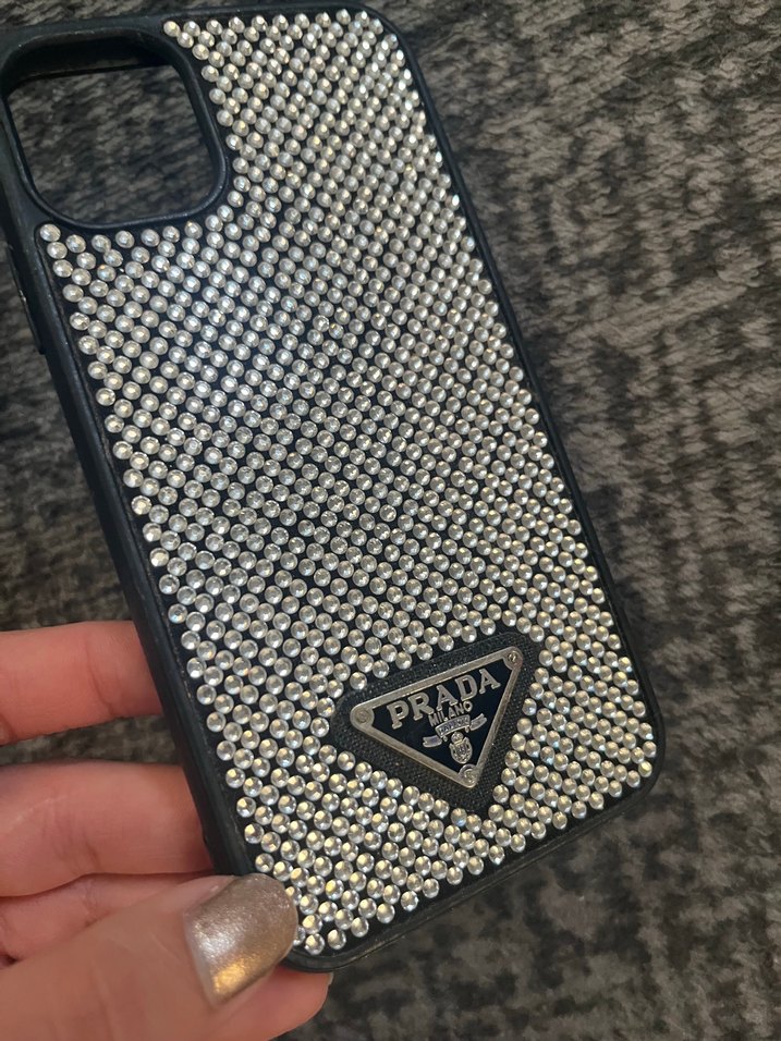 Gri Parlak Payetli Prada Telefon Kılıfı - Görsel 3