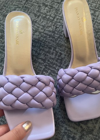 Örgü Detaylı Kadın Mor Topuklu Terlik - Görsel 2