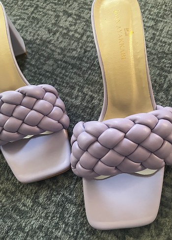 Örgü Detaylı Kadın Mor Topuklu Terlik - Görsel 3