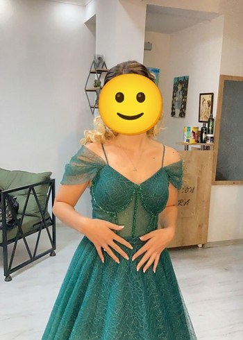 38 Beden Uzun Turkuaz Bohem Straplez Abiye Elbise