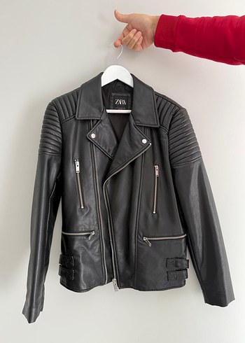 Zara Siyah Biker Deri Ceket - Görsel 8