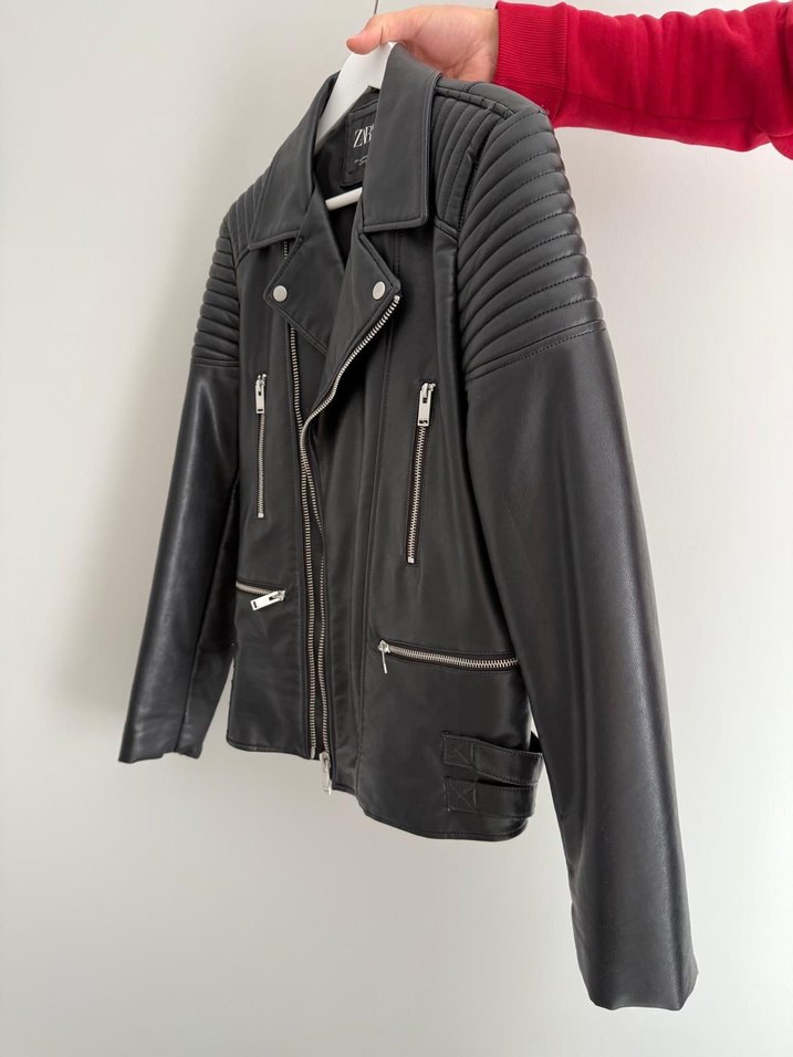 Zara Siyah Biker Deri Ceket - Görsel 2