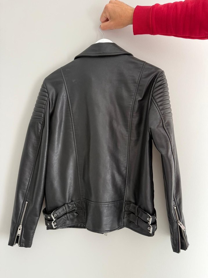 Zara Siyah Biker Deri Ceket - Görsel 5