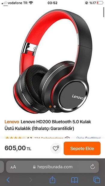 Lenovo HD200 Bluetooth 5.0 Kulak Üstü Kulaklık