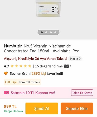 Missha numbuzin niacinamide pad