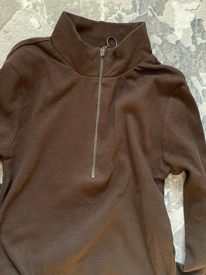 Kadın Kahverengi Fermuarlı Bluz - Görsel 3