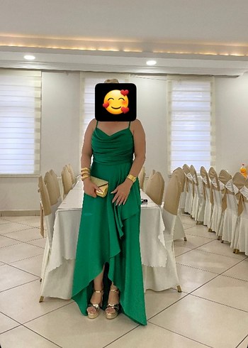 Abiye Yeşil Drapeli Uzun Abiye Elbise