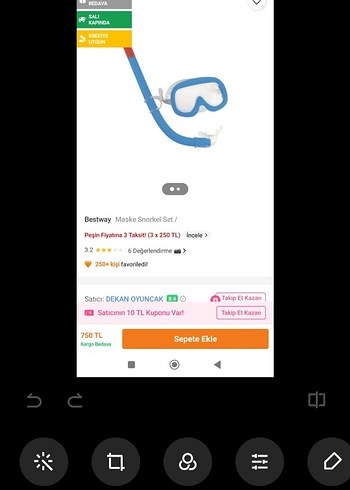 Renkli Mavi Çocuk Dalış Gözlüğü ve Şnorkel - Görsel 2