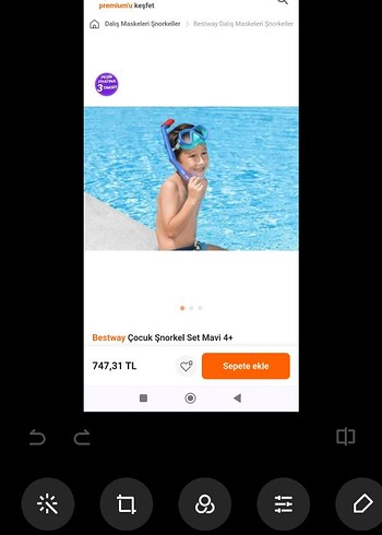 Renkli Mavi Çocuk Dalış Gözlüğü ve Şnorkel - Görsel 3