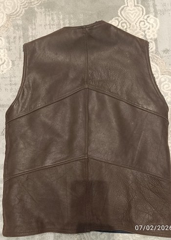 Erkek Kahverengi Deri Biker Yelek - Görsel 2