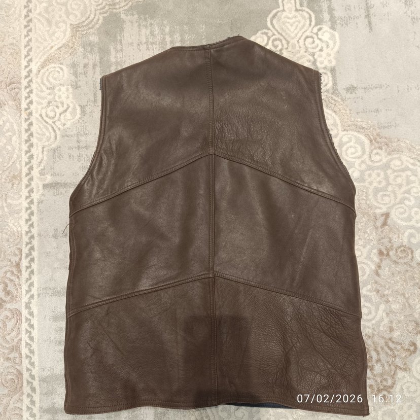 Erkek Kahverengi Deri Biker Yelek - Görsel 2