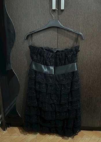 Nakışlı Siyah Straplez Mini Elbise - Görsel 2