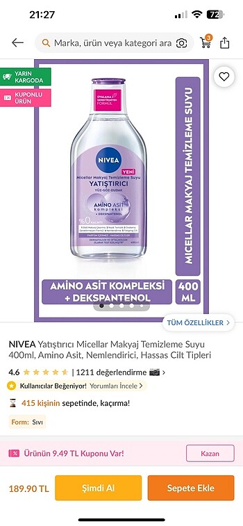 Nivea Makyaj temizleme suyu