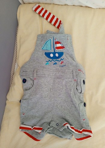 Gri Erkek Bebek Nakışlı Kısa Tulum - Görsel 2