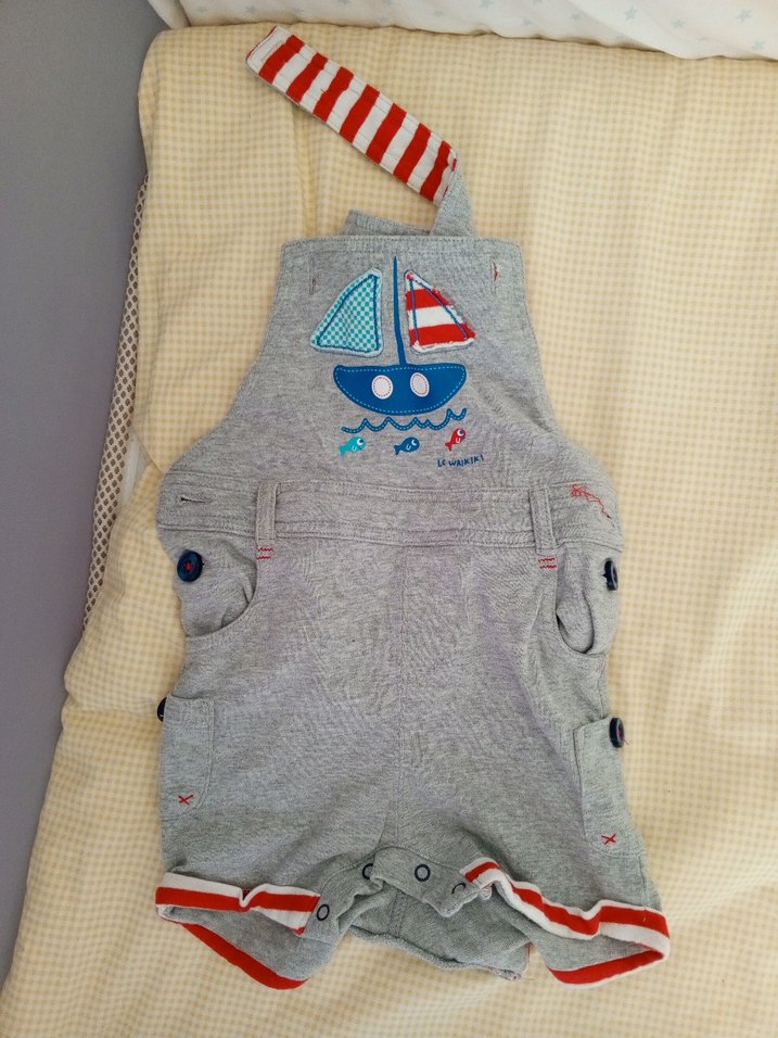 Gri Erkek Bebek Nakışlı Kısa Tulum - Görsel 2