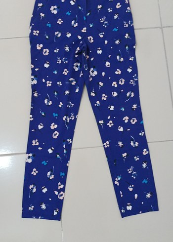 Kadın Mavi Baskılı Midi Kumaş Pantolon
