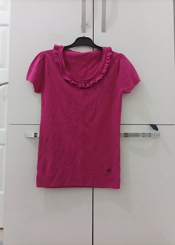 Pembe Fırfırlı Kısa Kollu Hamile Bluzu - Görsel 3