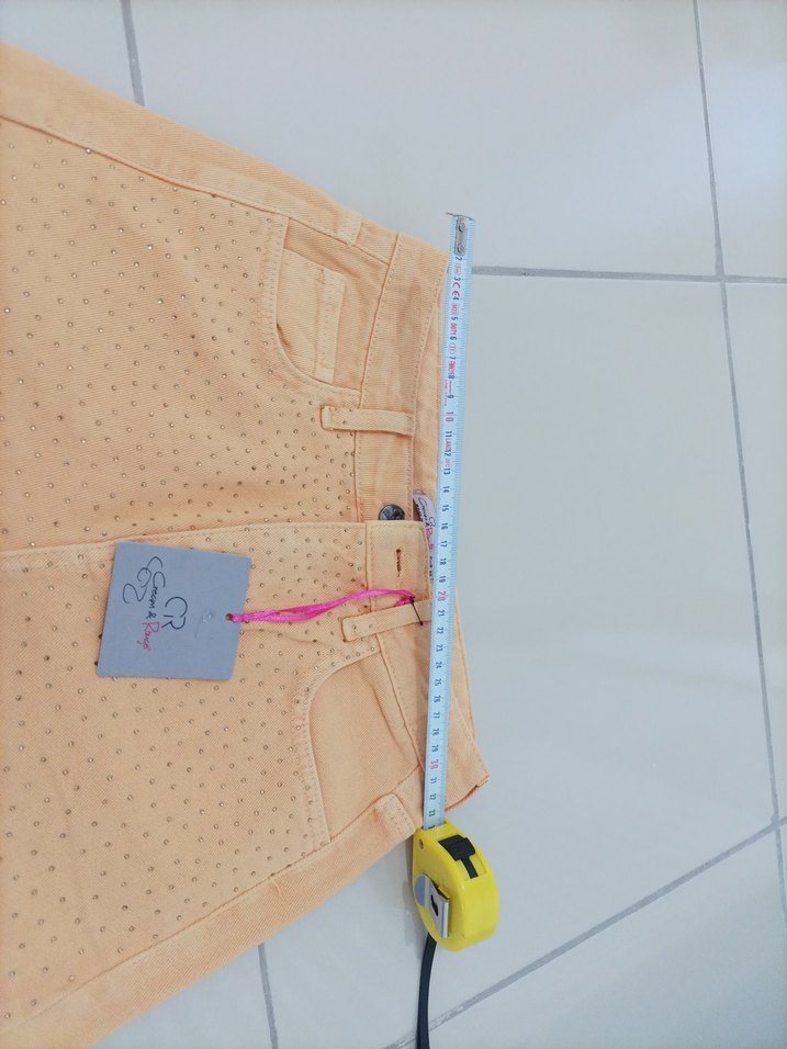 Bej Düğmeli taşlı kadın Pantolonu - Görsel 5