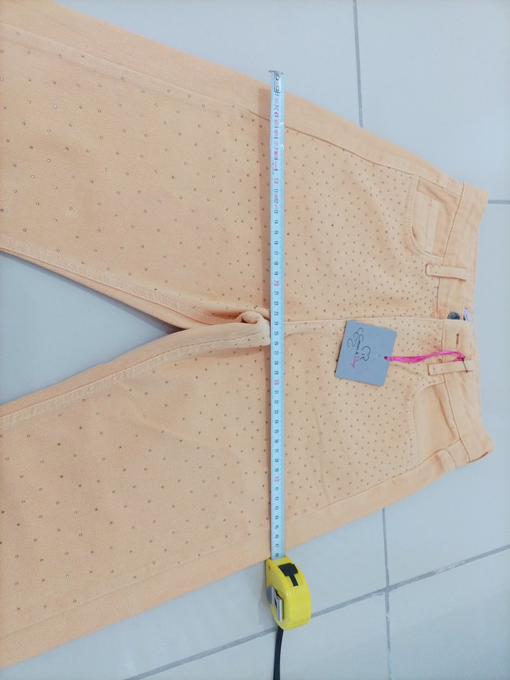 Bej Düğmeli taşlı kadın Pantolonu - Görsel 4