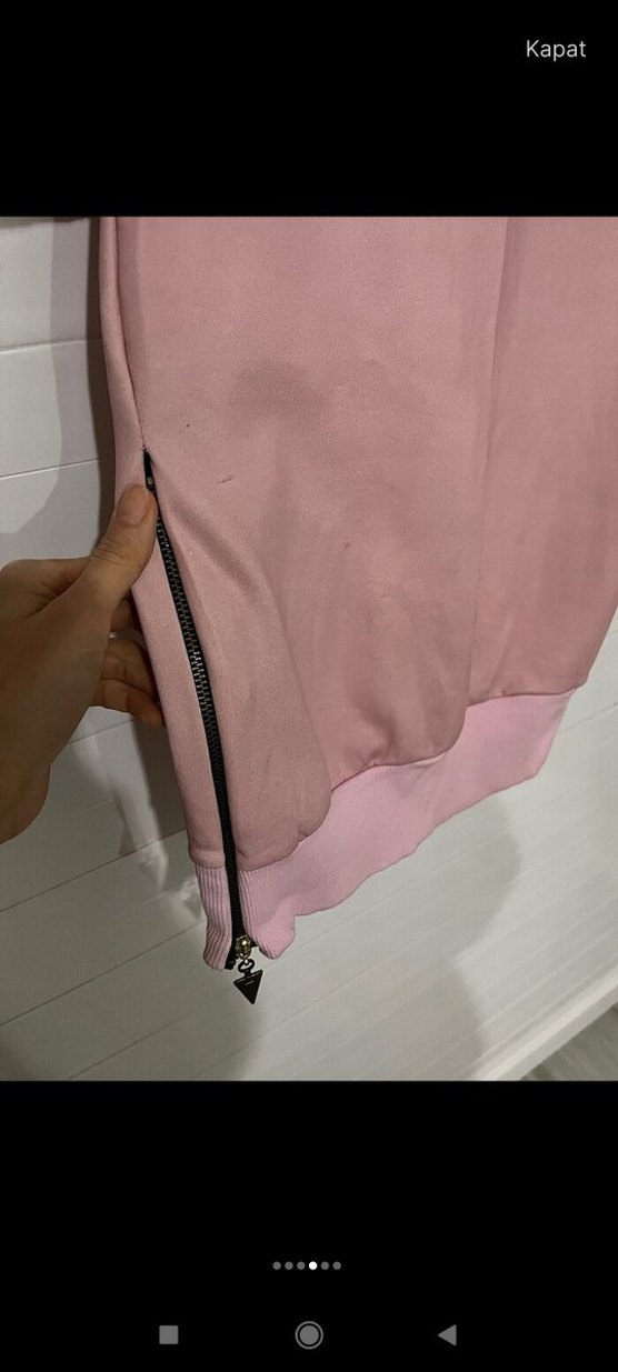 Uzun Kollu Pembe Yüksek Yakalı tunik elbise - Görsel 5