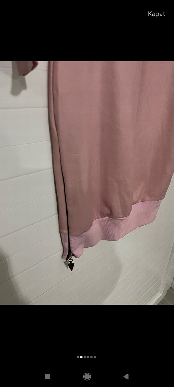 Uzun Kollu Pembe Yüksek Yakalı tunik elbise - Görsel 2