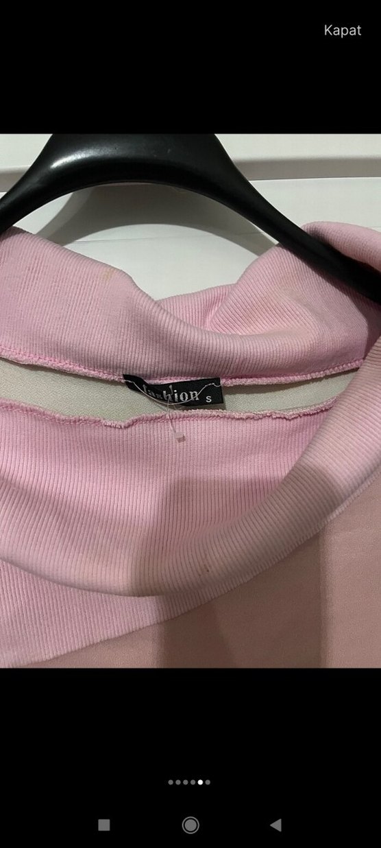 Uzun Kollu Pembe Yüksek Yakalı tunik elbise - Görsel 4