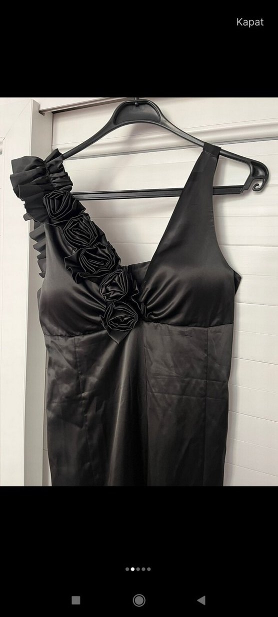 Siyah Drapeli Uzun V Yaka Gotik Abiye Elbise - Görsel 2