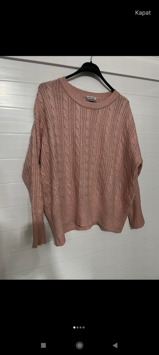 Bej Örgü Kadın Kazak, Salaş Kesim, Uzun Kollu - Görsel 3