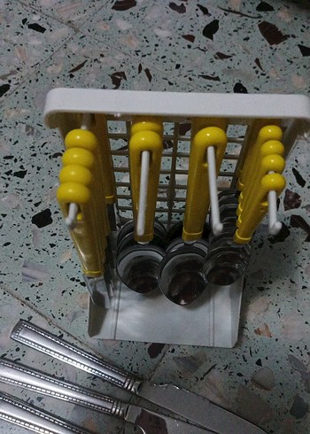 Beden sarı Renk Sarı Saplı 4 Parça Kaşık Seti ve Standı