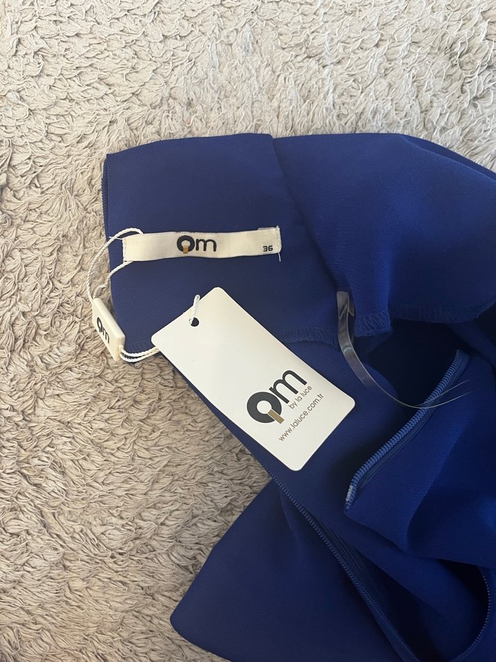 Kemerli Lacivert Halter Yaka Midi Elbise - Görsel 4