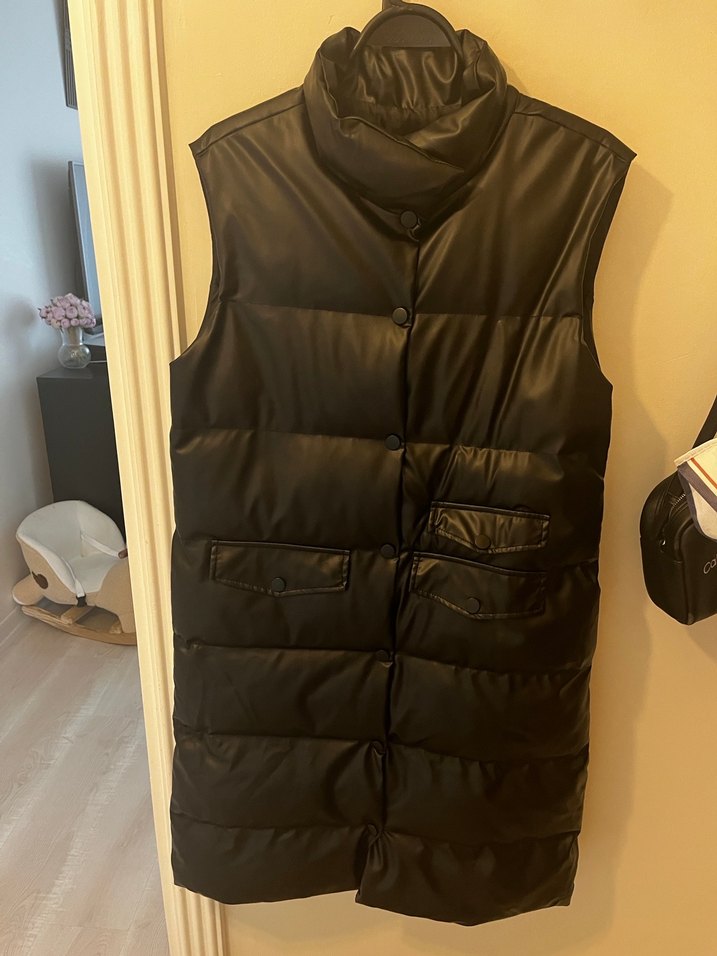 Deri  Siyah Midi Yelek - Görsel 5