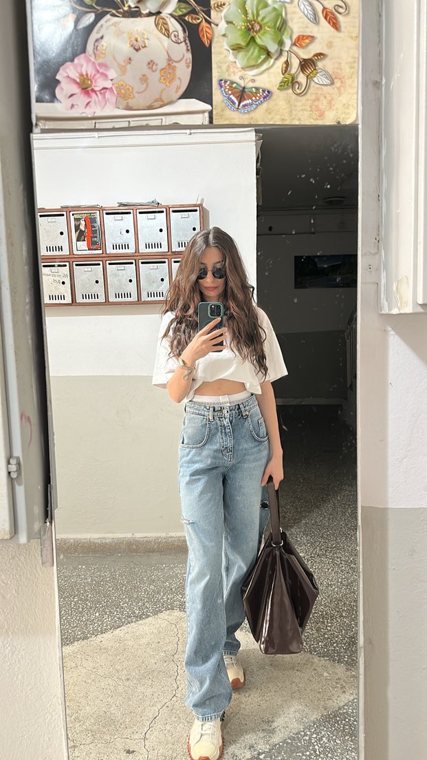 Gri Batik Desenli Salaş Kadın Jean - Görsel 2