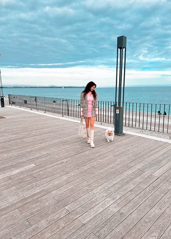 Pembe Mini Yüksek Yakalı  Elbise - Görsel 2