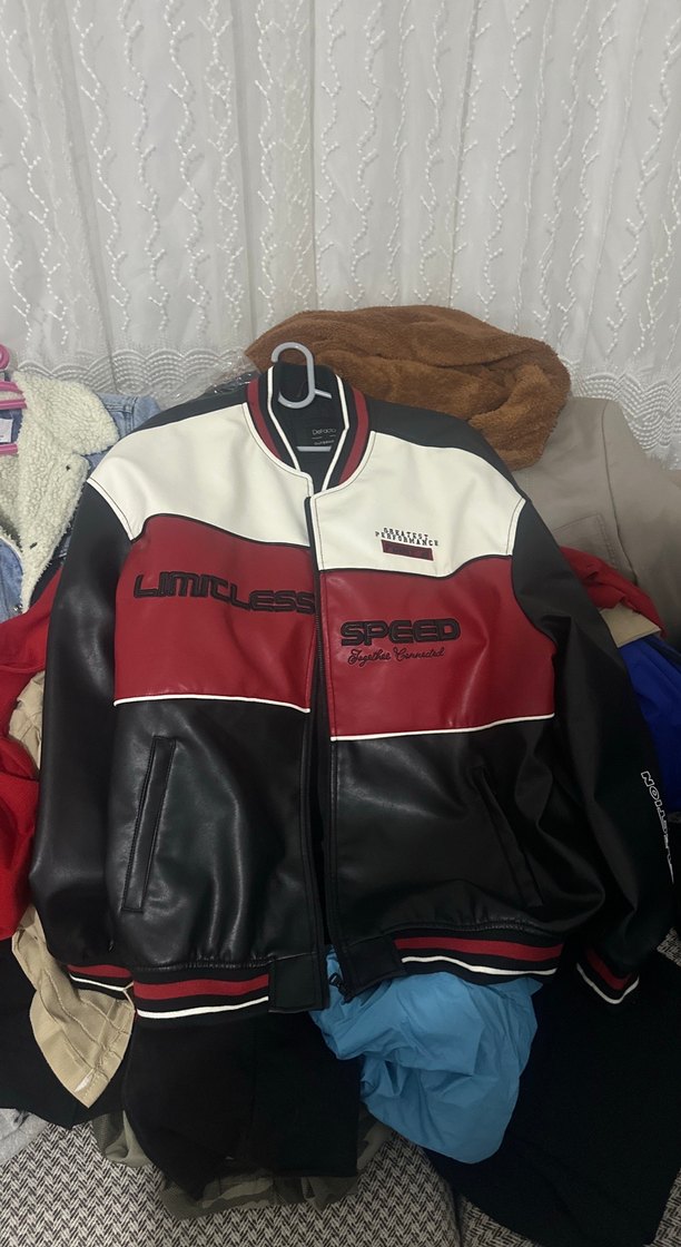 Deri Fermuarlı Kırmızı Siyah Erkek Ceket - Görsel 3