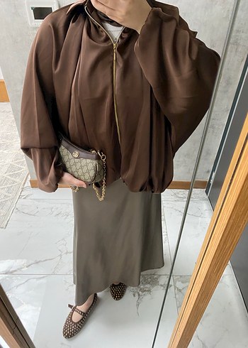 Saten bomber ceket - Görsel 3