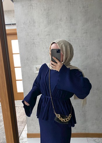 Mersenize Lacivert Pilili Uzun Kadın Takım - Görsel 3