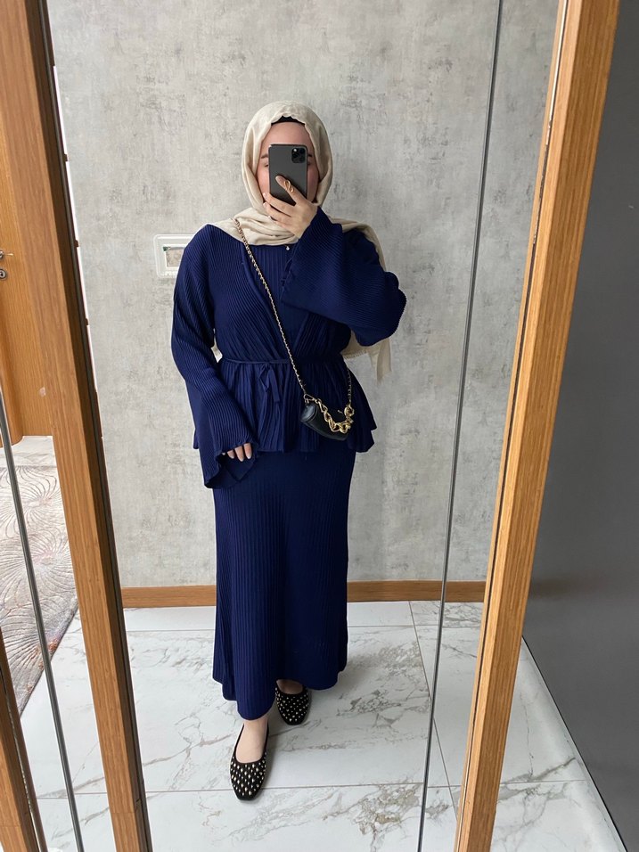 Mersenize Lacivert Pilili Uzun Kadın Takım - Görsel 2