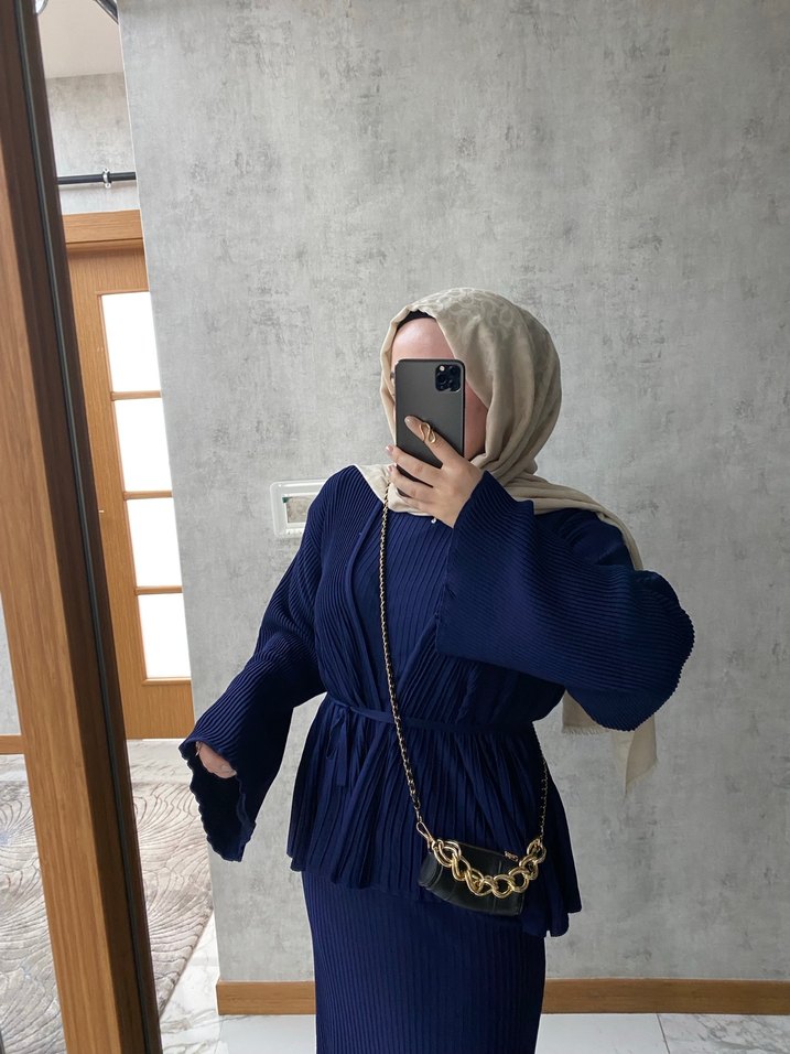 Mersenize Lacivert Pilili Uzun Kadın Takım - Görsel 3