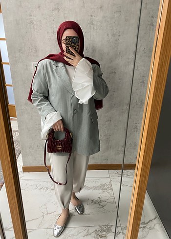 Gri Midi Kadın Blazer Ceket - Görsel 2