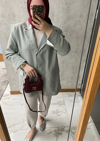 Gri Midi Kadın Blazer Ceket - Görsel 4