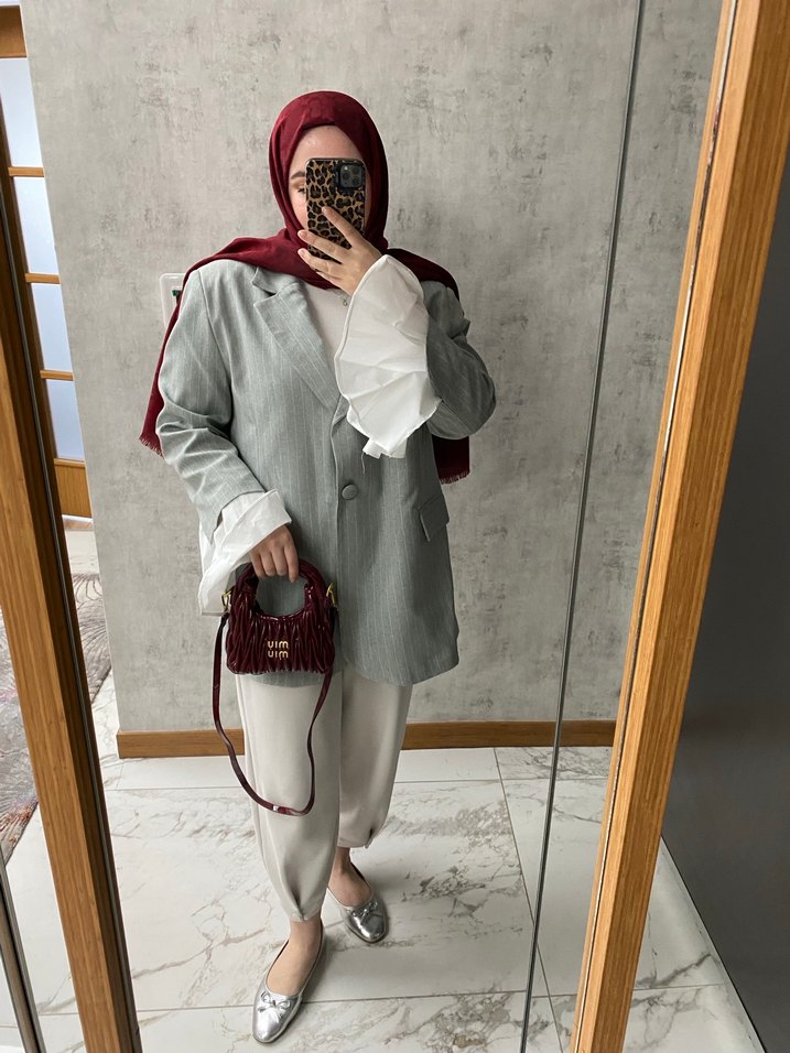 Gri Midi Kadın Blazer Ceket - Görsel 2