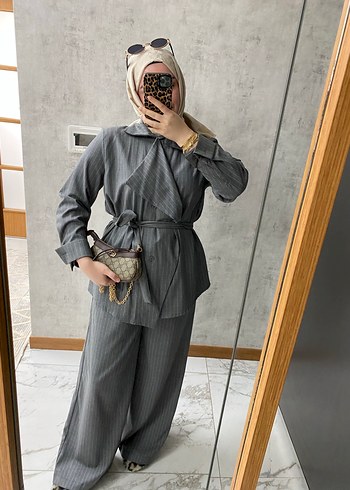 Gri Kemerli Uzun tesettür takım - Görsel 2