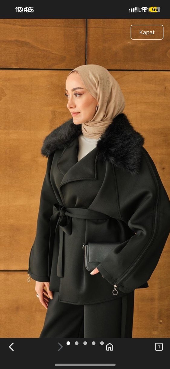 Kürk Detaylı Siyah Kadın Takım - Görsel 2