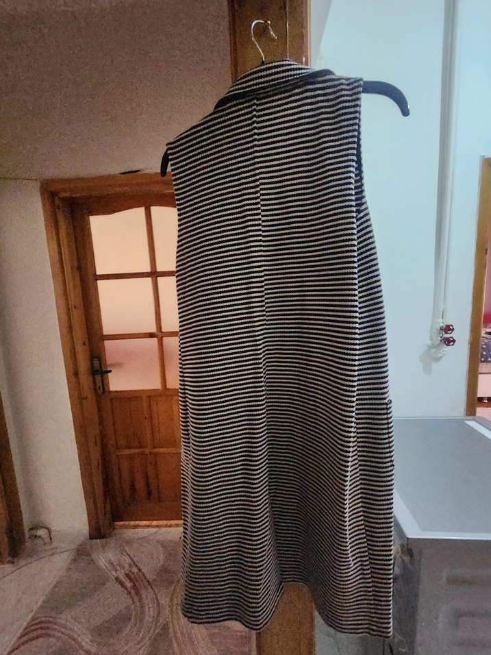 Çizgili Uzun Gri Kolsuz Yelek - Görsel 5