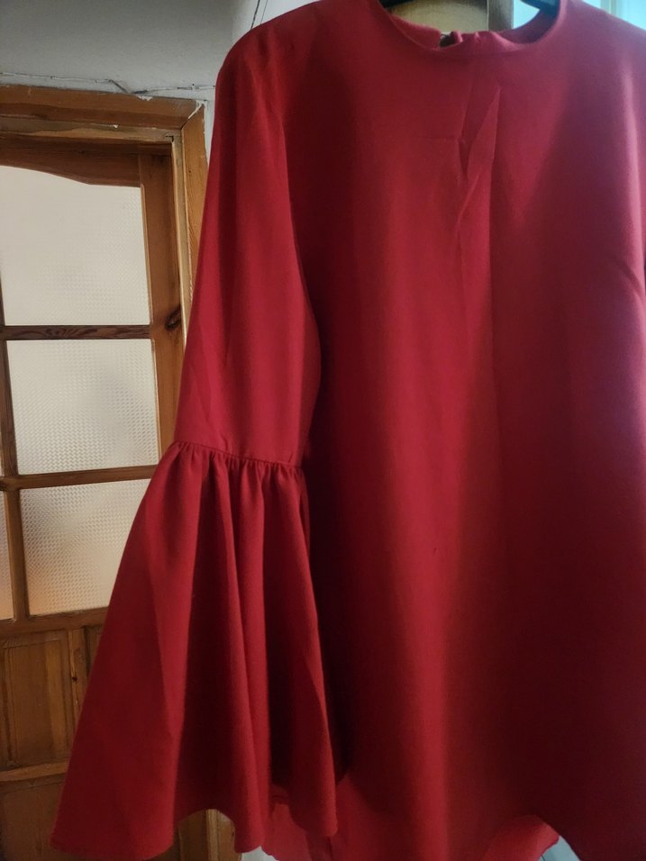 Kırmızı Uzun Kollu Volanlı Bohem Tunik - Görsel 2