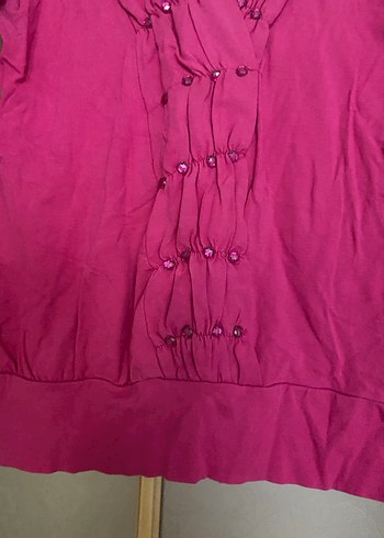 Uzun Kollu Pembe V Yaka Keten Bluz - Görsel 5