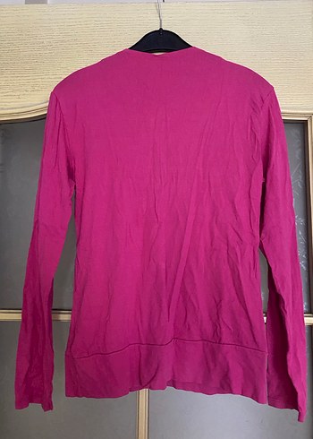 Uzun Kollu Pembe V Yaka Keten Bluz - Görsel 7