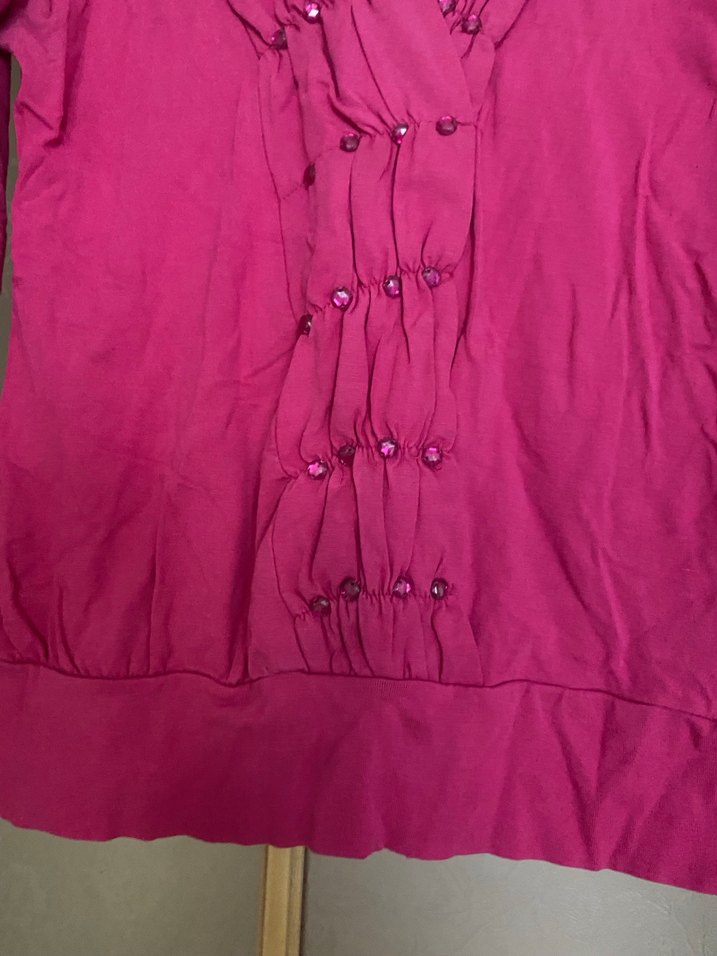 Uzun Kollu Pembe V Yaka Keten Bluz - Görsel 5